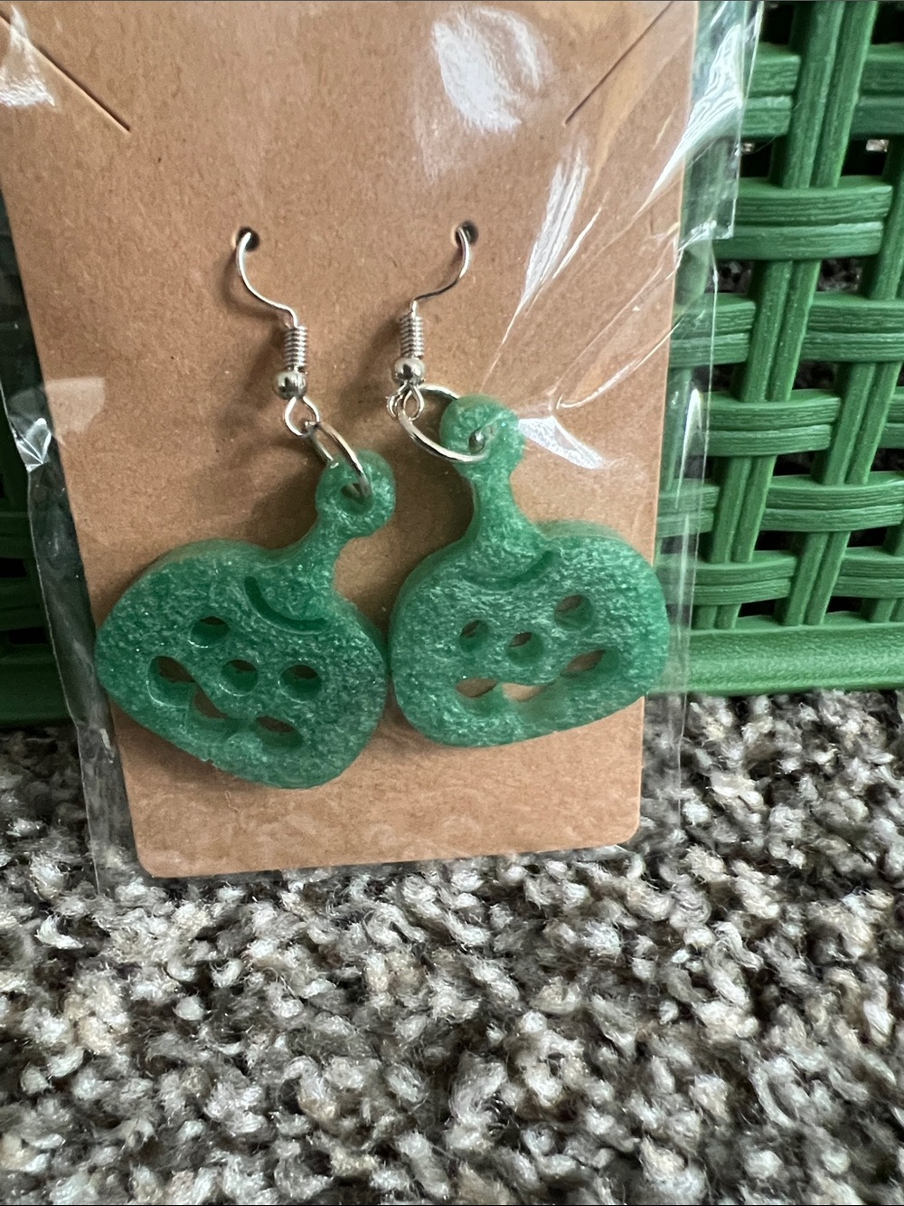 Resin Green Pumpkin Drop Earrings - Women Accessories